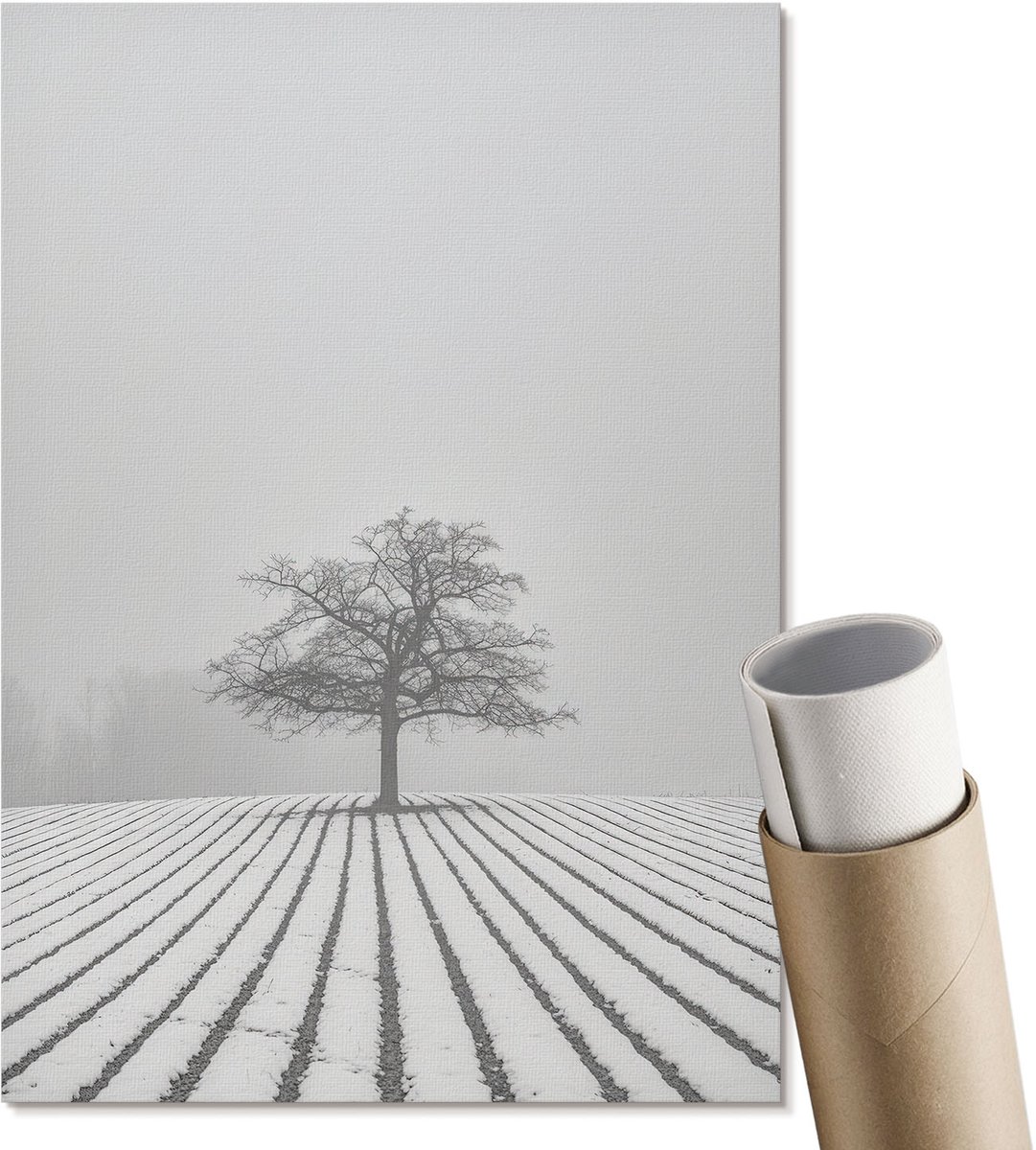Coloray Polycanvas Poster - Winterlandschap, Fotografie - A4 - Zwart-wit Illustratie - Rechthoek - Muurdecoratie - Woonkamer, Slaapkamer, Kantoor - Klassiek