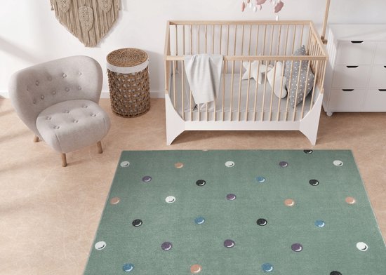 Zachte Kinderkamer Vloerkleed Groen Stippen 100x200 cm — afbeelding 5