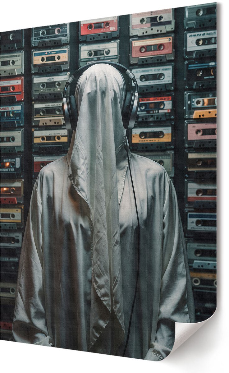 Coloray Polycanvas Wandposter - Cassettes En Muziek, Illustratie - 420 x 594 - Wit Decoratie - Rechthoek - Canvasposter - Woonkamer, Slaapkamer, Kantoor - Modern