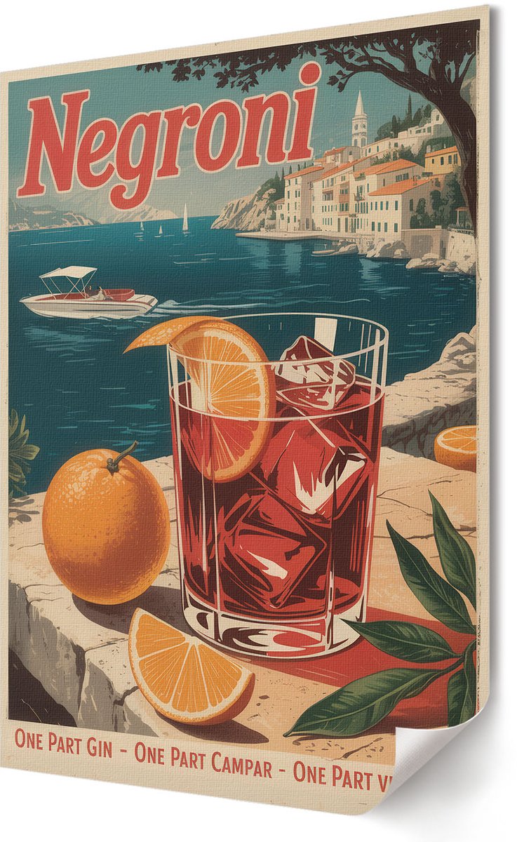 Coloray Polycanvas Poster - Negroni-Poster, Schilderen - 420 x 594 - Blauw Wanddecoratie - Rechthoek - Muurdecoratie - Woonkamer, Slaapkamer, Kantoor - Retro