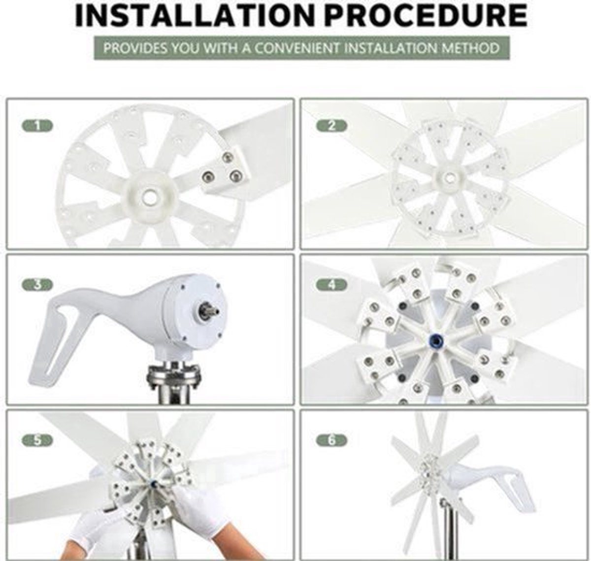 Windturbine - Windmolen - Windturbine Generator - Windenergie - Horizontale As - 3000W - 48V - Met MPPT Hybride Controller - 8 Messen - Stille en Efficiënte Energieoplossing - voor Thuisgebruik