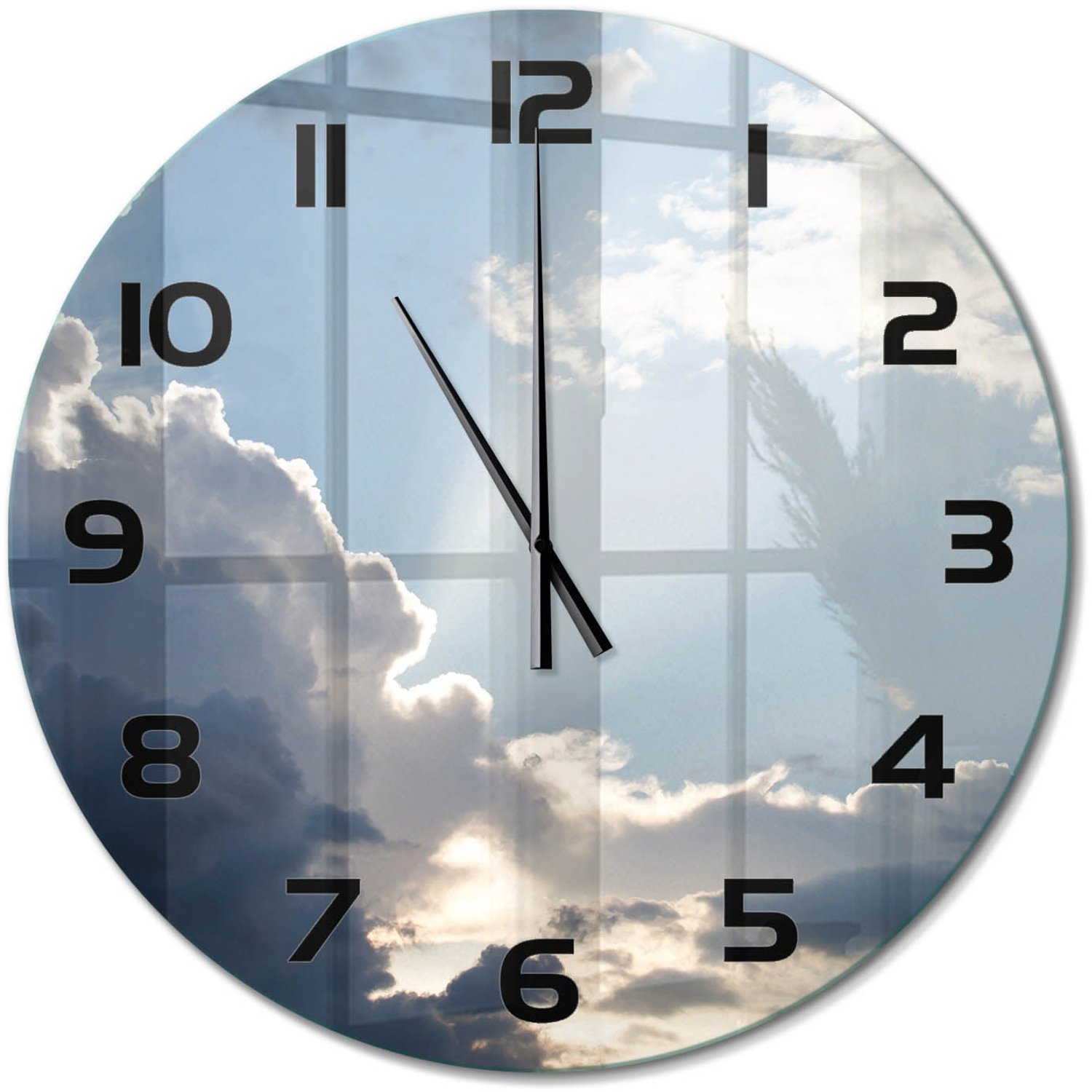 TULUP Wandklok - Wolken aan de hemel Moderne Wandklok Glas - fi60 cm - Blauw Wandklok Glas Decoratie - Zwarte handen - Ronde Klok - Glazen Wandklok Design - Klok Glas Met Opdruk