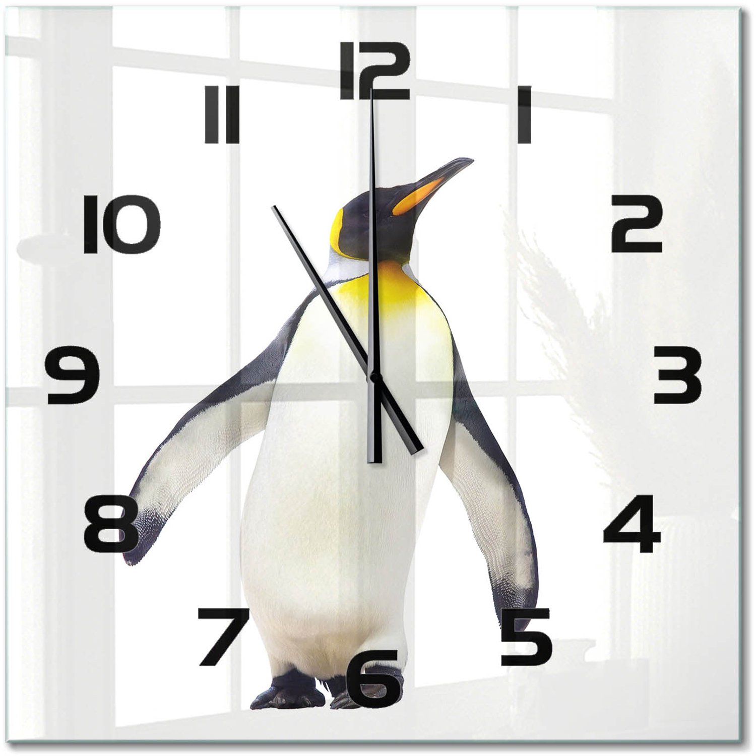 TULUP Wandklok - Pinguïn Moderne Wandklok Glas - 60x60 cm - Wit Wandklok Glas Decoratie - Zwarte handen - Vierkante Klok - Glazen Wandklok Design - Klok Glas Met Opdruk
