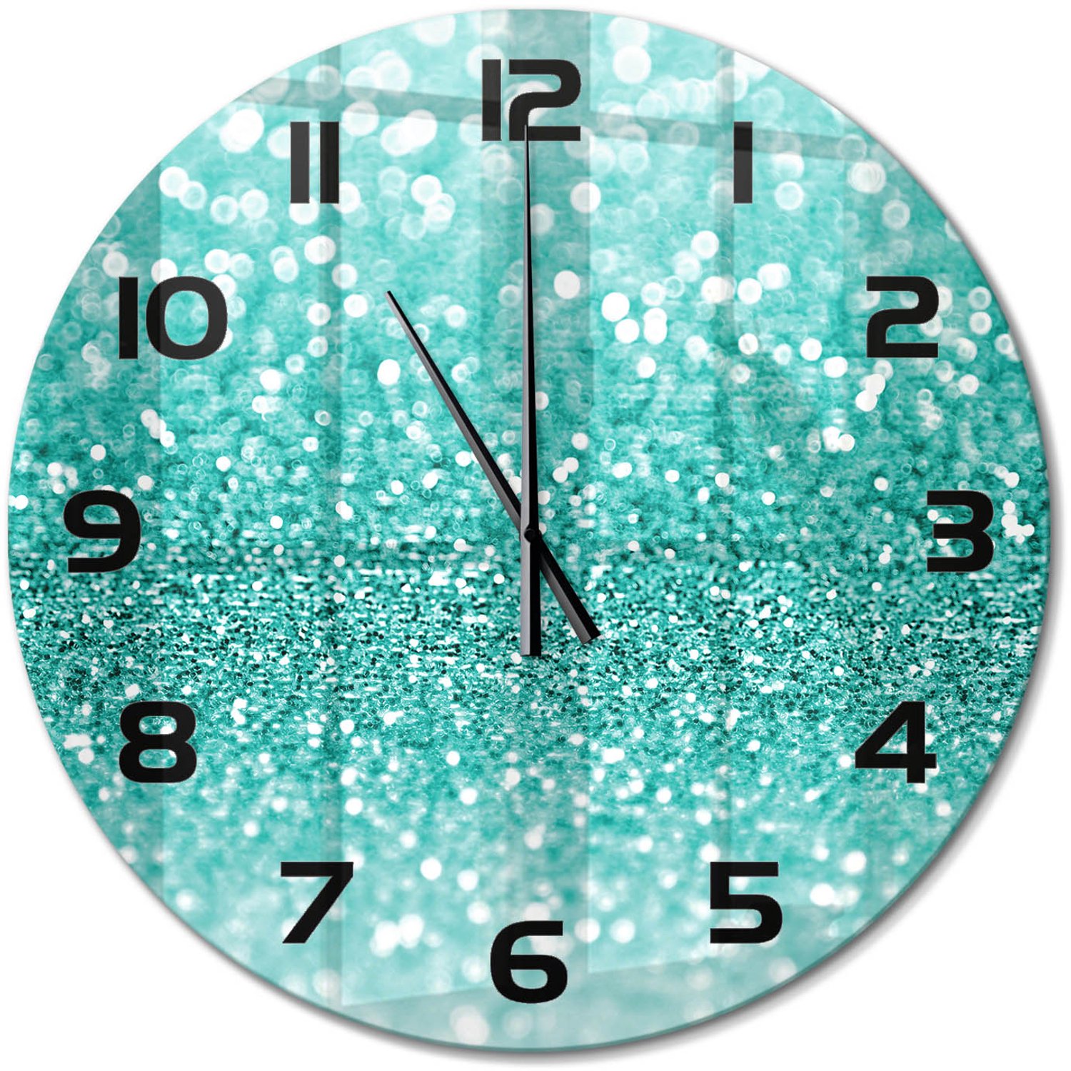 TULUP Wandklok - Kleine dingen Klok Glas Met Opdruk - fi60 cm - Blauw Moderne Wandklok Glas - Zwarte handen - Ronde Klok - Decoratieve Glazen Klok - Glazen Wandklok Design