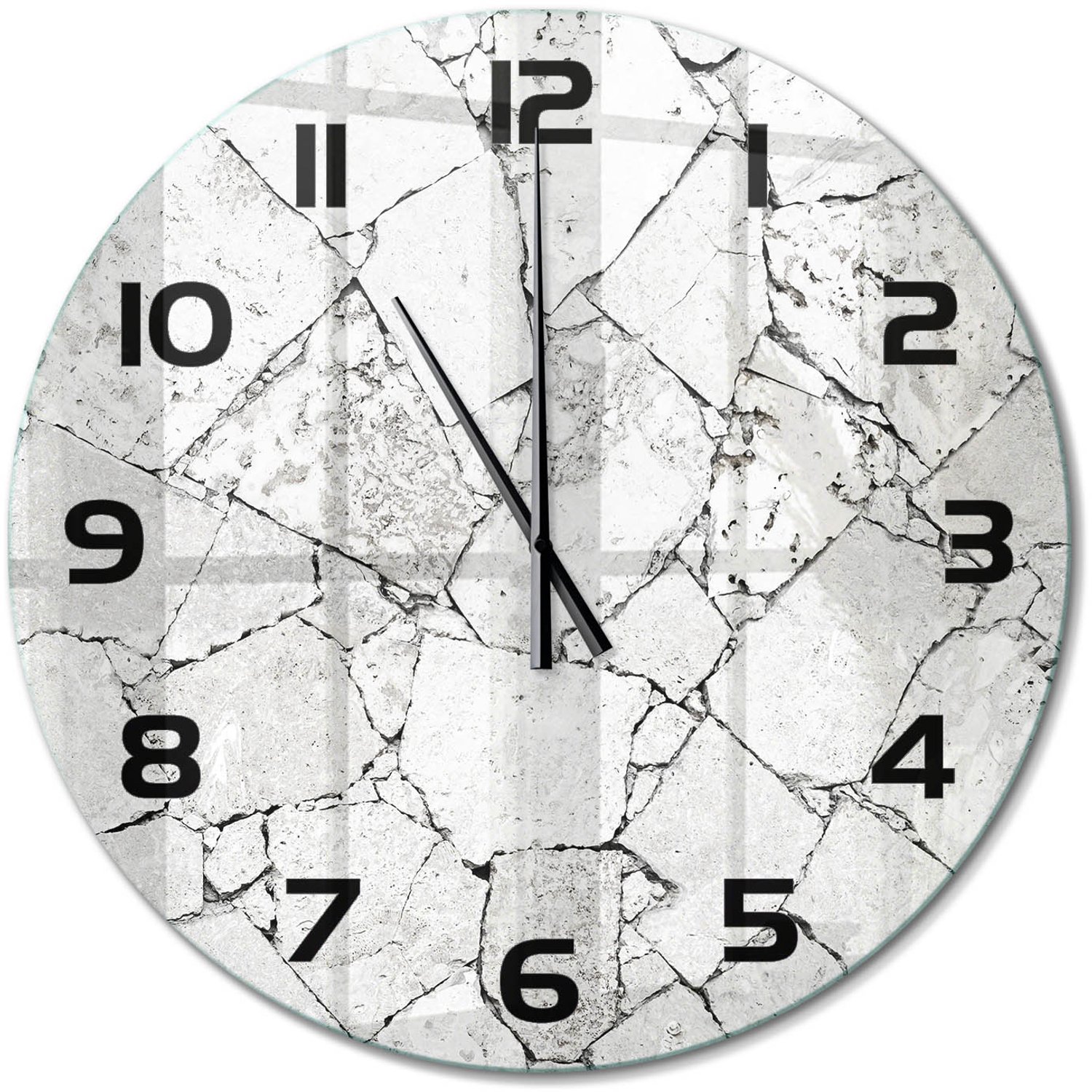 TULUP Wandklok - Stenen muur Gekleurde Glazen Klok - fi60 cm - Wit Glazen Klok Met Print - Zwarte handen - Ronde Klok - Moderne Wandklok Glas - Wandklok Glas Decoratie