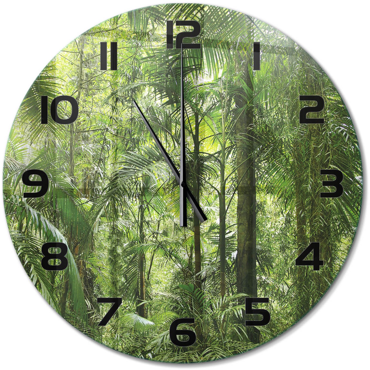 TULUP Wandklok - Tropisch bos Wandklok Glas Decoratie - fi60 cm - Groente Gekleurde Glazen Klok - Zwarte handen - Ronde Klok - Klok Glas Met Opdruk - Moderne Wandklok Glas