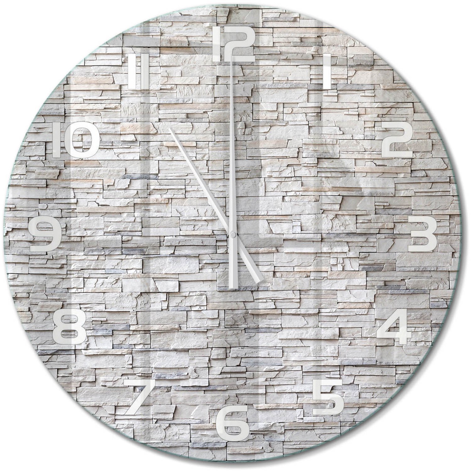 TULUP Wandklok - Zee Gekleurde Glazen Klok - fi60 cm - Blauw Glazen Klok Met Print - Witte handen - Ronde Klok - Moderne Wandklok Glas - Wandklok Glas Decoratie