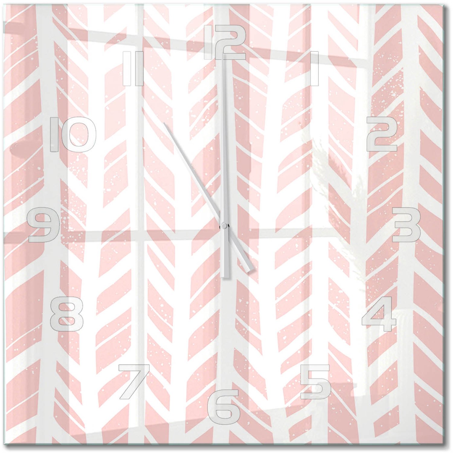 TULUP Wandklok - Visgraatpatroon Glazen Wandklok Design - 60x60 cm - Roze Klok Glas Met Opdruk - Witte handen - Vierkante Klok - Wandklok Glas Met Motief - Decoratieve Glazen Klok