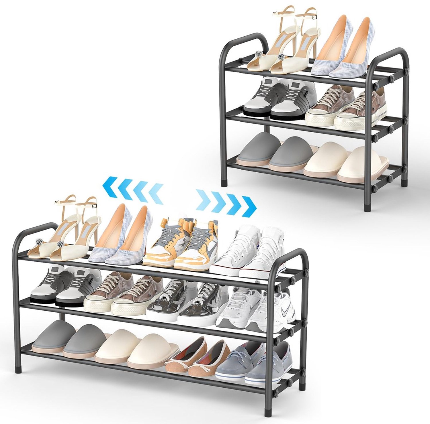 Duraxl Schoenenrek - 3 niveaus - Metaal - Zwart - 42 tot 80 cm