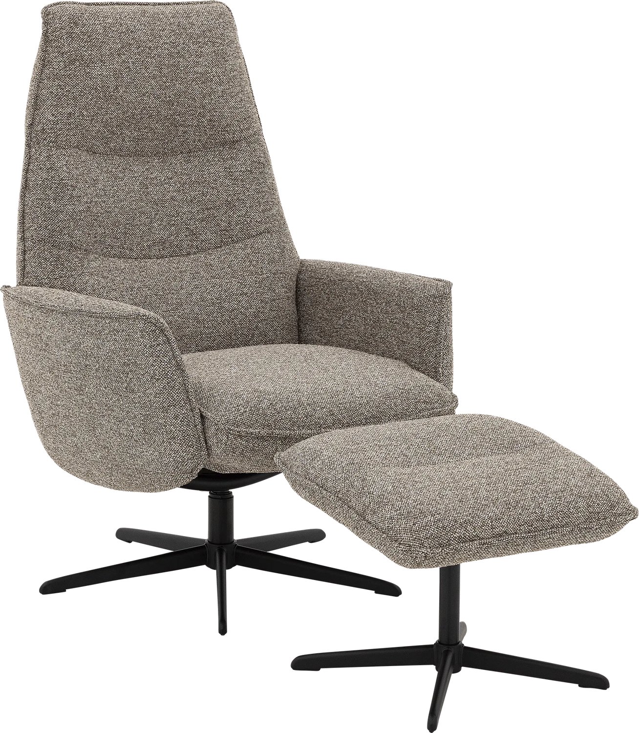 Goossens Relaxstoel Tusla Met Hocker - Stof - Bruin - Draaibaar - Met Armleuning