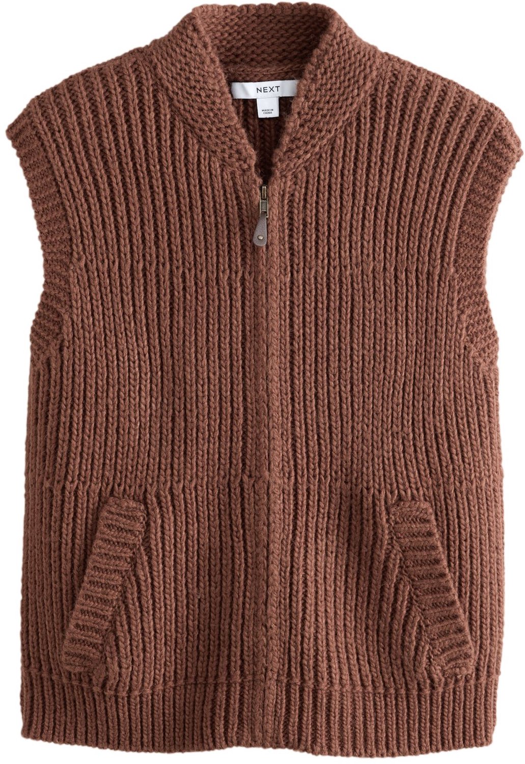 Next Dames Gebreide mouwloze bodywarmer met rits en zakken Bruin