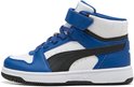 PUMA Rebound Slam Mid sneaker in wit, blauw en zwart met klittenbandsluiting en PUMA-logo op de zool.