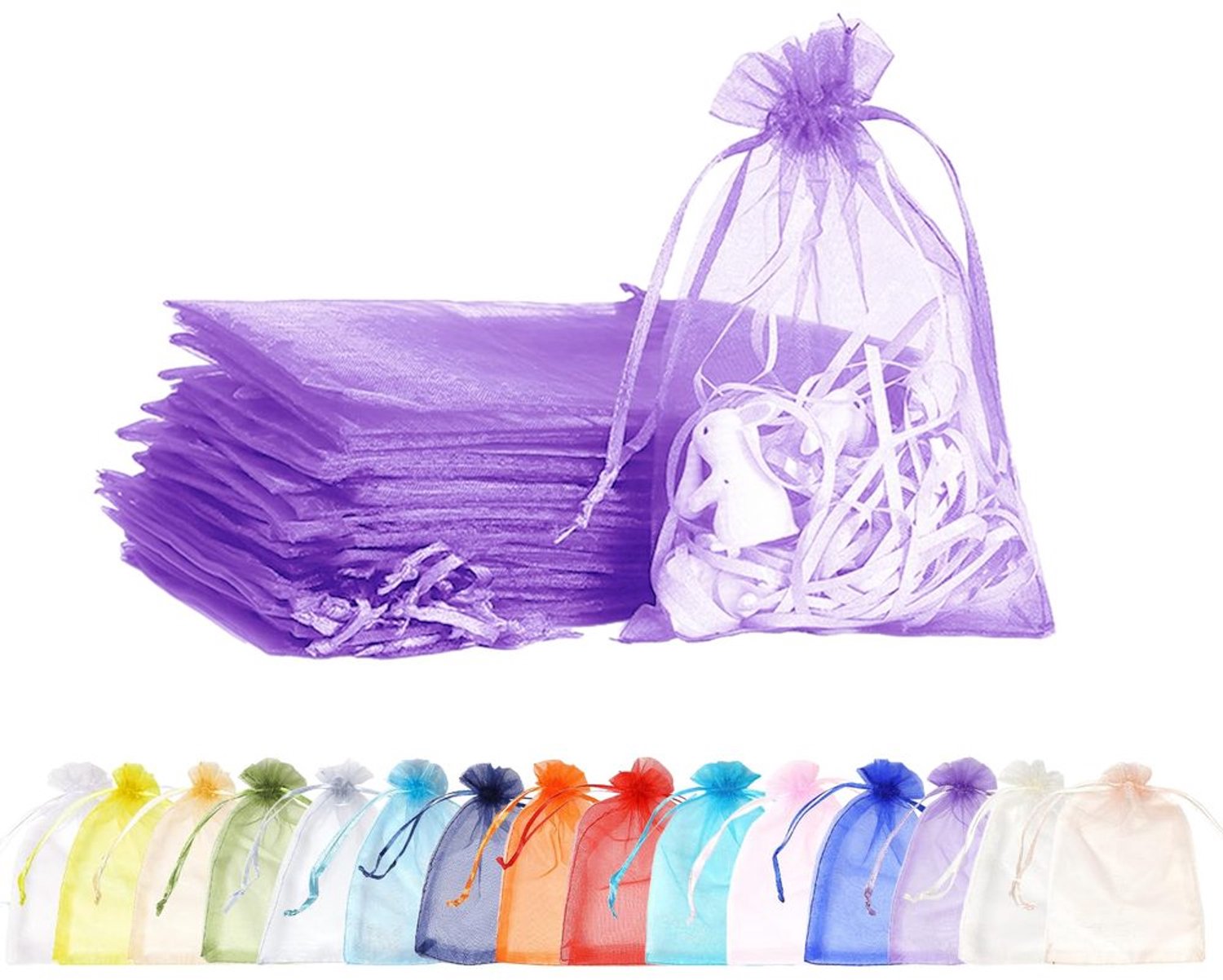 Set van 100 Lichtpaarse Organza Cadeautasjes