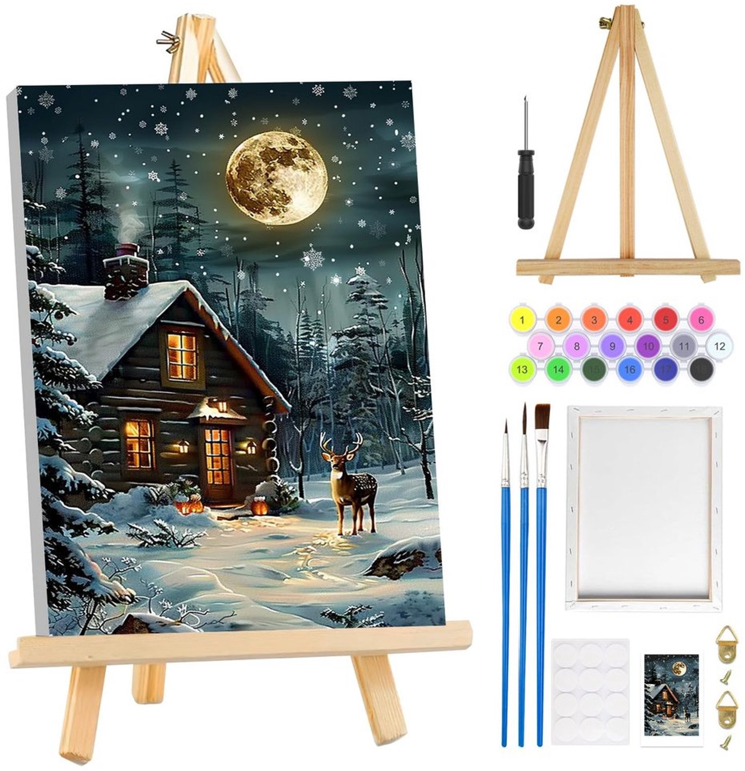 Schilderen op Nummer - Herten - 20 x 30 cm - DIY Kunstset - Inclusief Lijst/Ezel - Voor Volwassenen/Beginners - Perfecte Wanddecoratie - Doe-het-zelf Schilderij