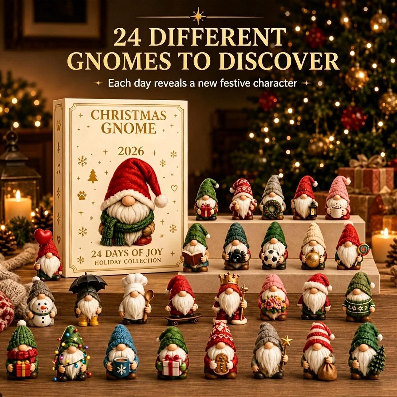 Adventskalender 2026 - kabouter - kerstkalender - Gnome Adventskalender - 2D-acryl - adventskalender kinderen - kerst cadeautjes - kerstversiering - Kerstdecoratie - 24 Dagen Kerst Verrassing – foto 2