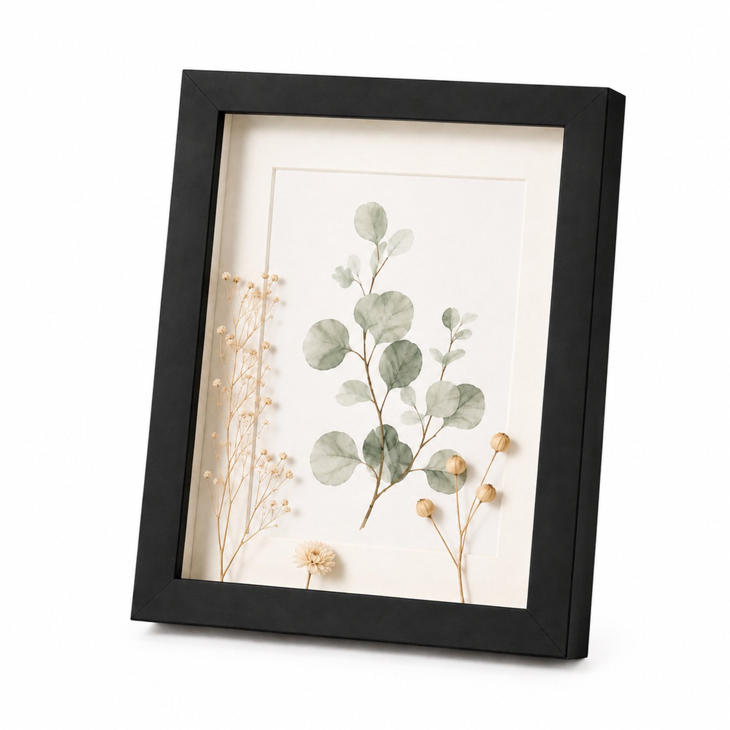 SWGOTA Zwarte MDF-fotolijst 5 x 7 inch (12,7 x 17,8 cm) met 2 cm diepe binnenruimte, glas en decoratieve afbeelding