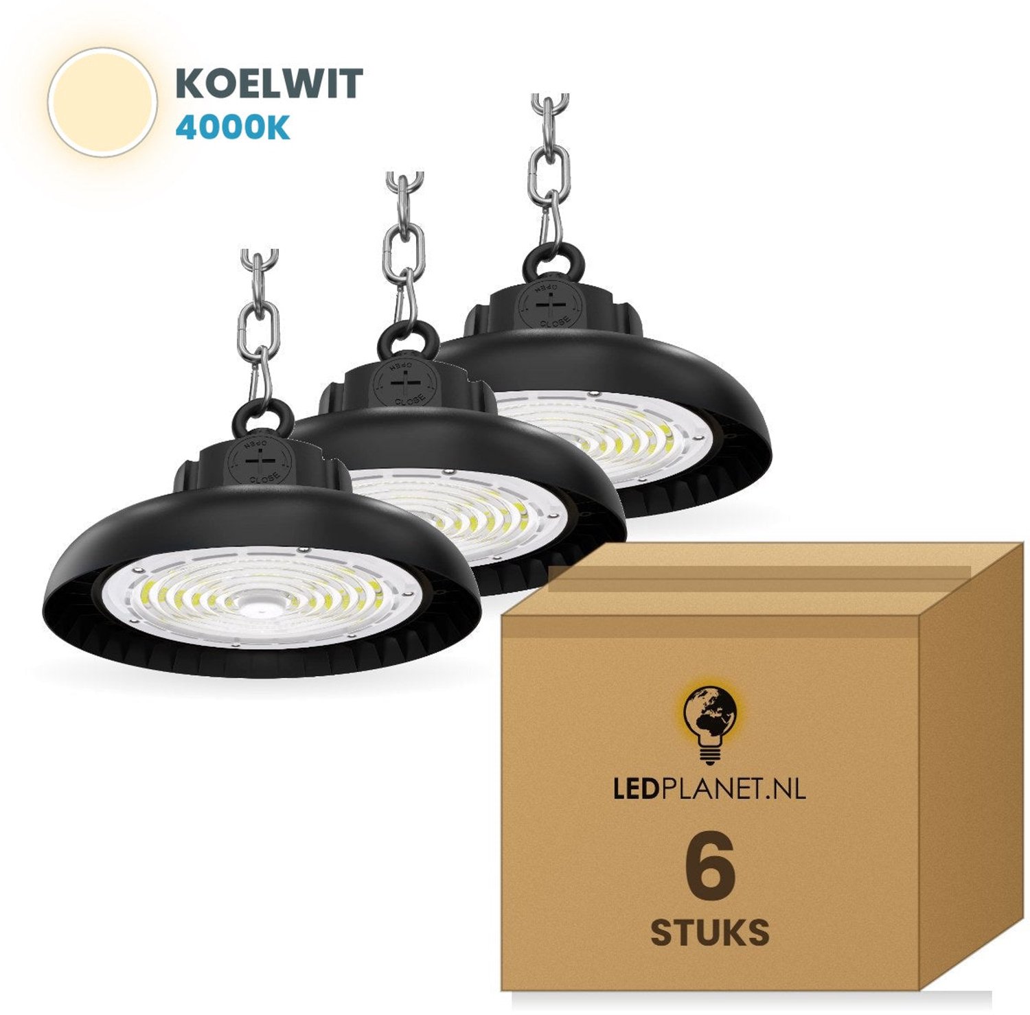 Tsong UFO Lamp - LED High Bay 100W - 6 stuks - 20.000 lm - 200 lm/W - Koelwit 4000K - Instelbaar 70/100W - 0-10V Dimbaar - IP65 - Werkplaats- & Garageverlichting - 5 jaar garantie
