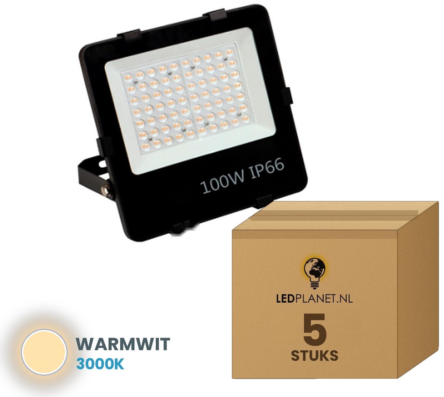 Tsong LED schijnwerper 100W - 5 stuks - Warmwit 3000K - 14.000 lm - 140 lm/W - 90° - IP66