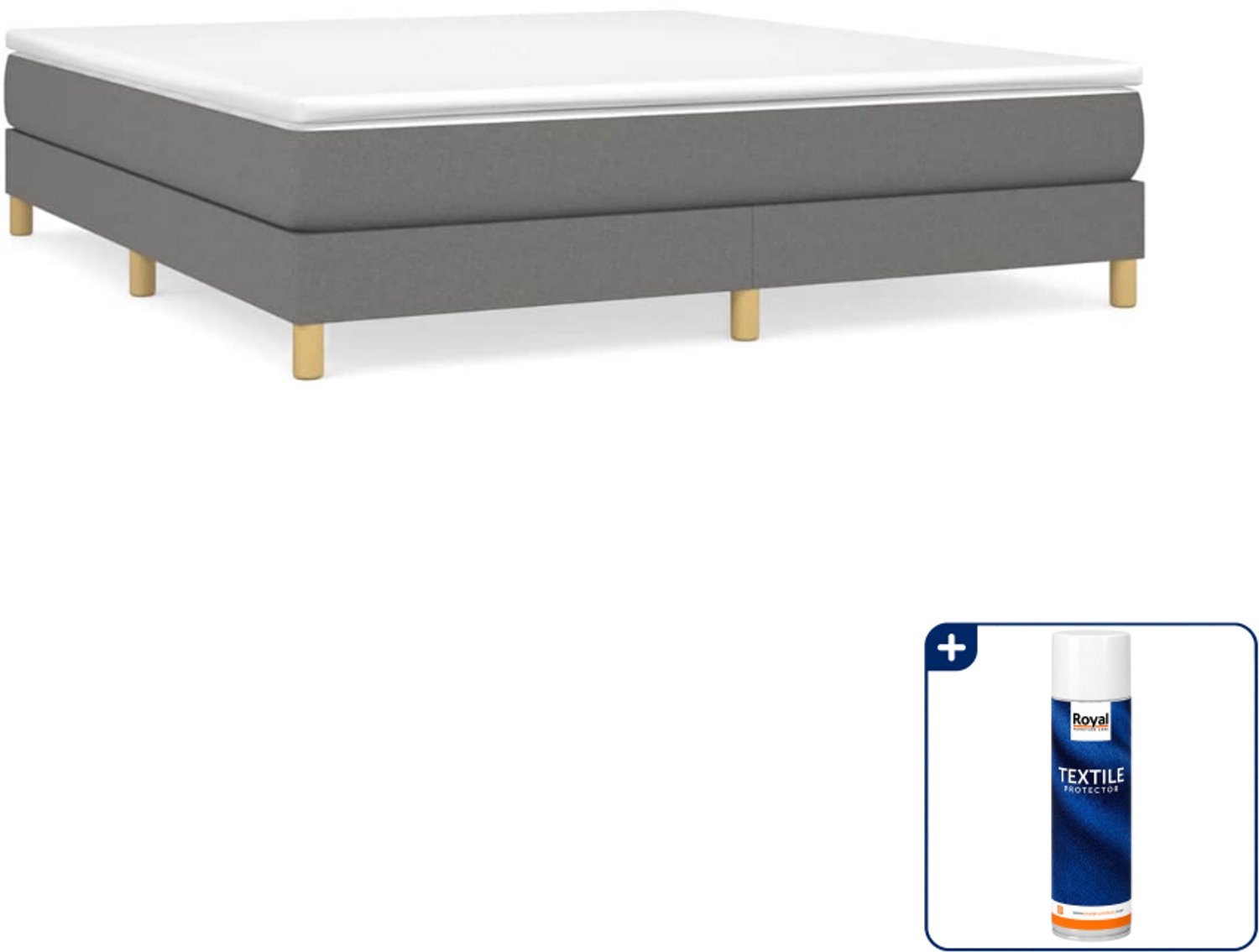 vidaXL Kingsize boxspring bed - 180 x 200 cm - donkergrijs - Inclusief textielbeschermer 500 ml Crème