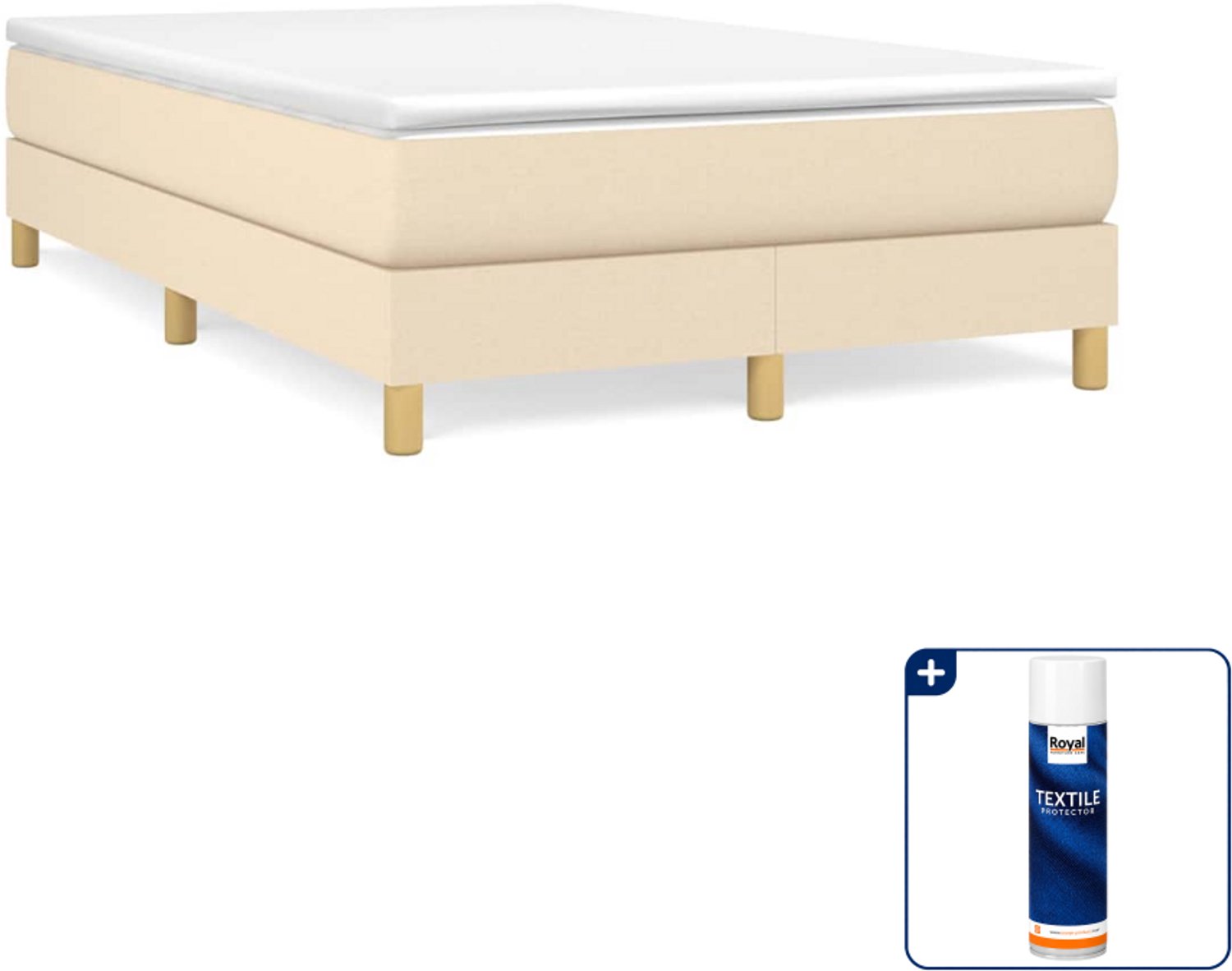 vidaXL boxspring bed - 120 x 200 cm - stof - crème - Inclusief textielbeschermer 500 ml Zwart