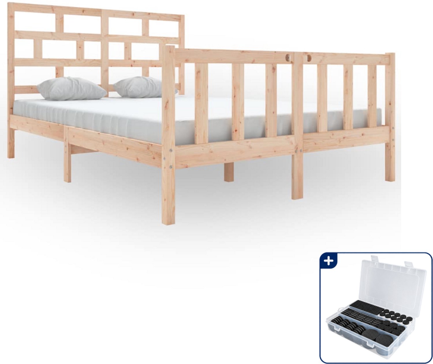 vidaXL bedframe - Small double - 140 x 200 cm - massief grenenhout - Inclusief antikrasvilt 177-delig Bruin