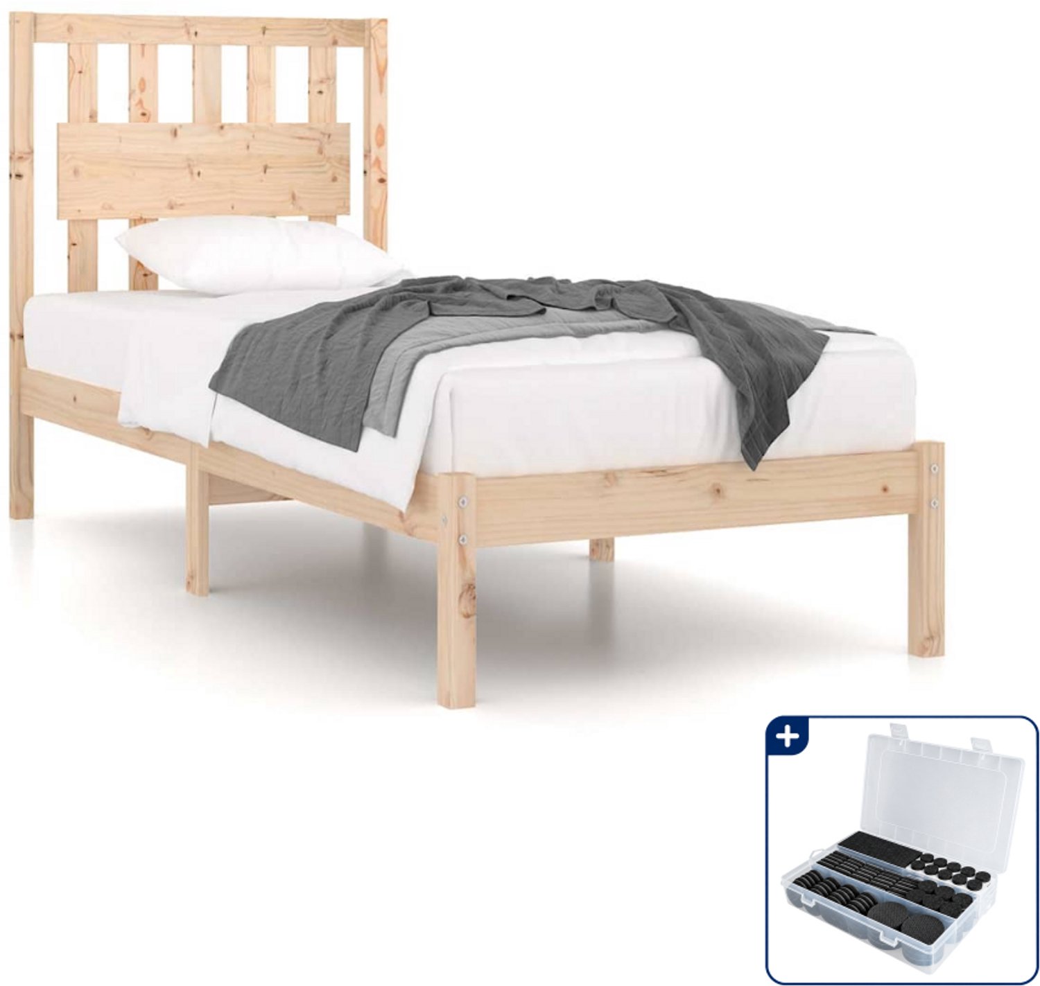 vidaXL bedframe - 90 x 190 cm - massief grenenhout - Inclusief antikrasvilt 177-delig Zwart