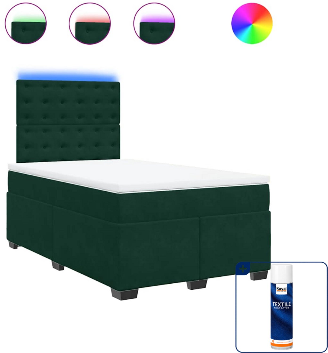 vidaXL boxspring met matras - 120 x 200 cm - fluweel - donkergroen - Inclusief textielbeschermer 500 ml