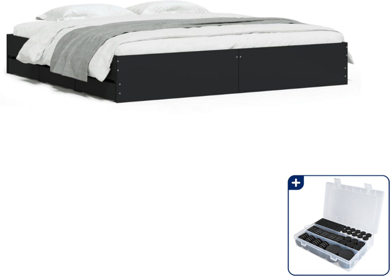 vidaXL Queensize bedframe - 160 x 200 cm - zwart - Inclusief antikrasvilt 177-delig Grijs
