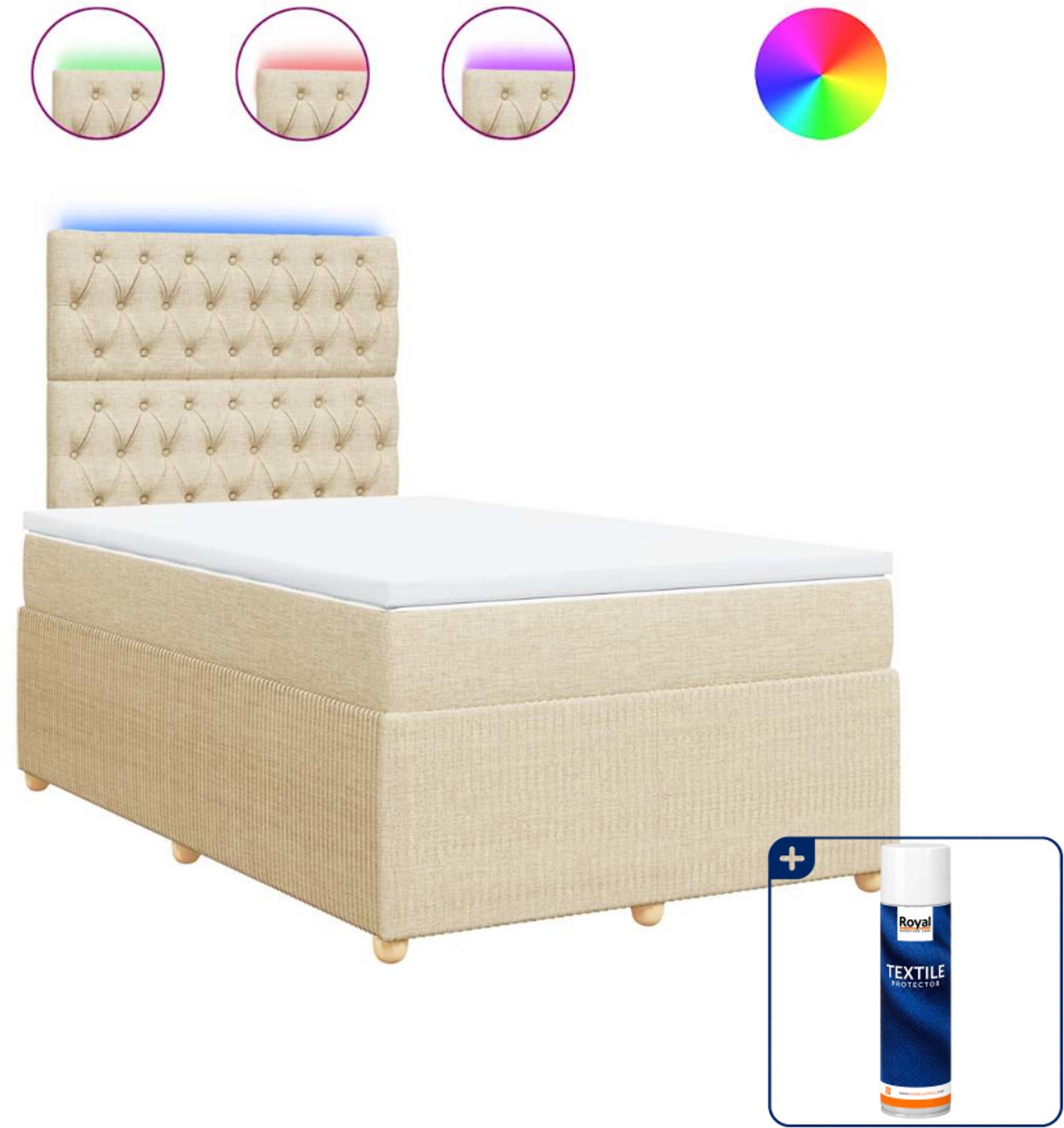 vidaXL boxspring met matras - 120 x 190 cm - stof - crèmekleurig - Inclusief textielbeschermer 500 ml