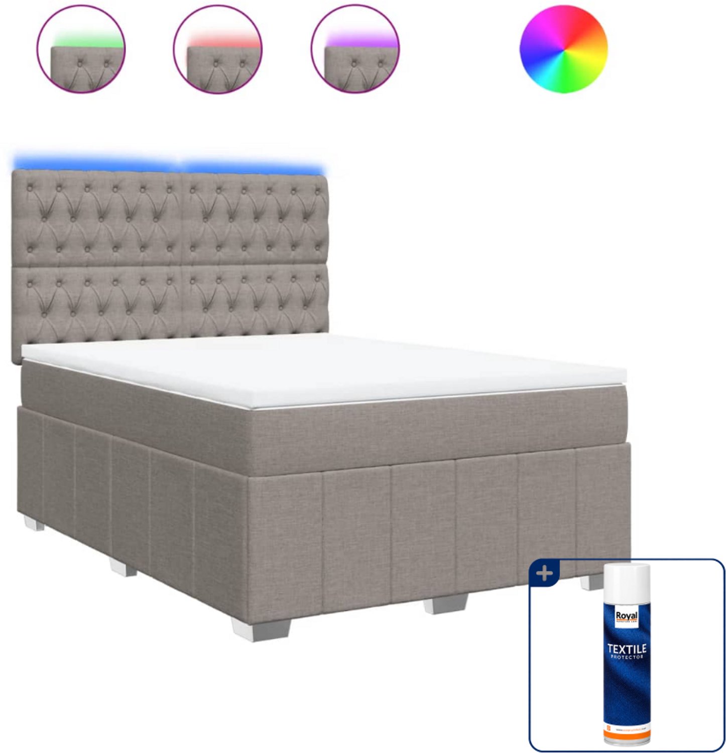 vidaXL Boxspring - Small double - 140 x 200 cm - taupe - Inclusief textielbeschermer 500 ml