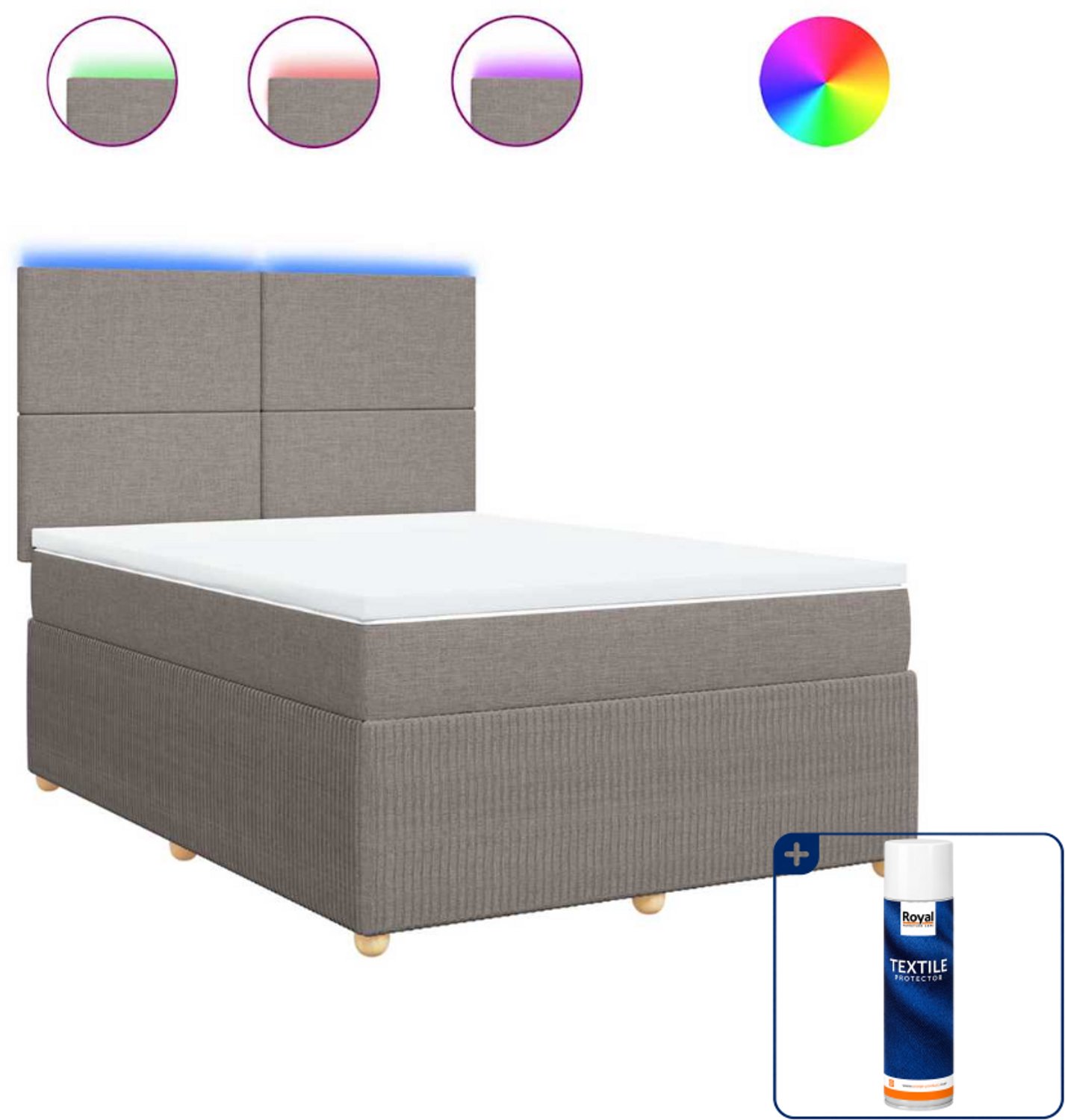 vidaXL boxspring met matras - 140 x 190 cm - stof - taupe - Inclusief textielbeschermer 500 ml