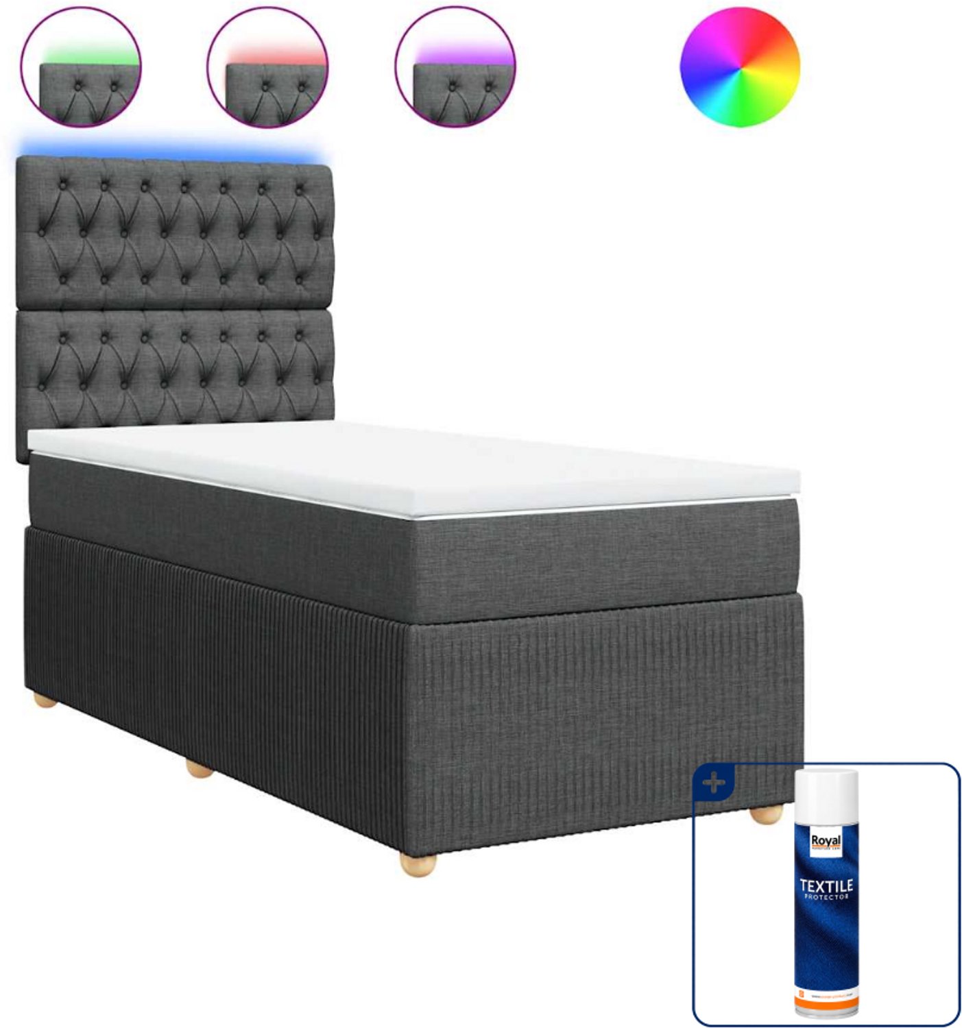 vidaXL Boxspring met matras - 100 x 200 cm - donkergrijs - Inclusief textielbeschermer 500 ml