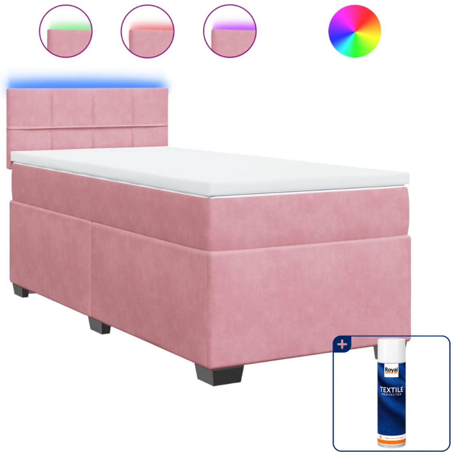 vidaXL boxspring met matras - 90 x 190 cm - fluweel - roze - Inclusief textielbeschermer 500 ml