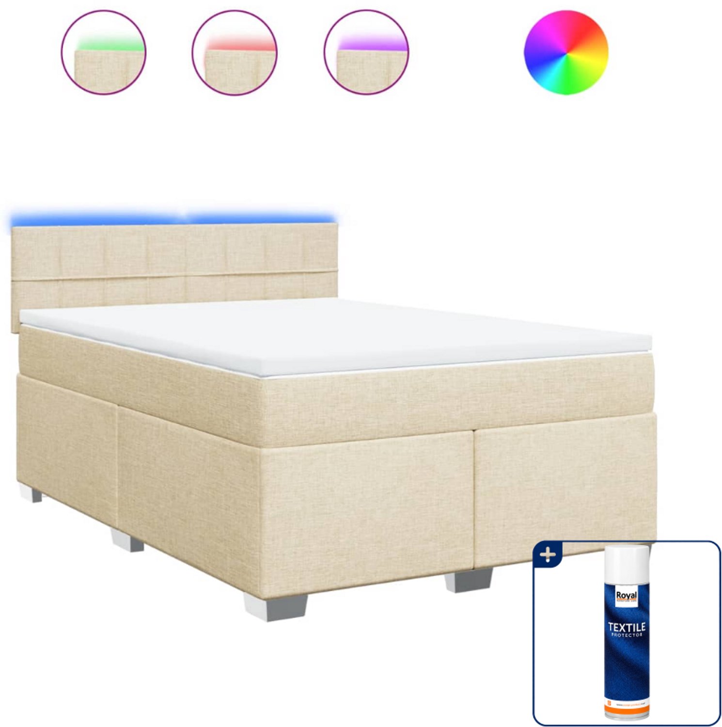 vidaXL boxspring met matras - 140 x 190 cm - stof - crème - Inclusief textielbeschermer 500 ml