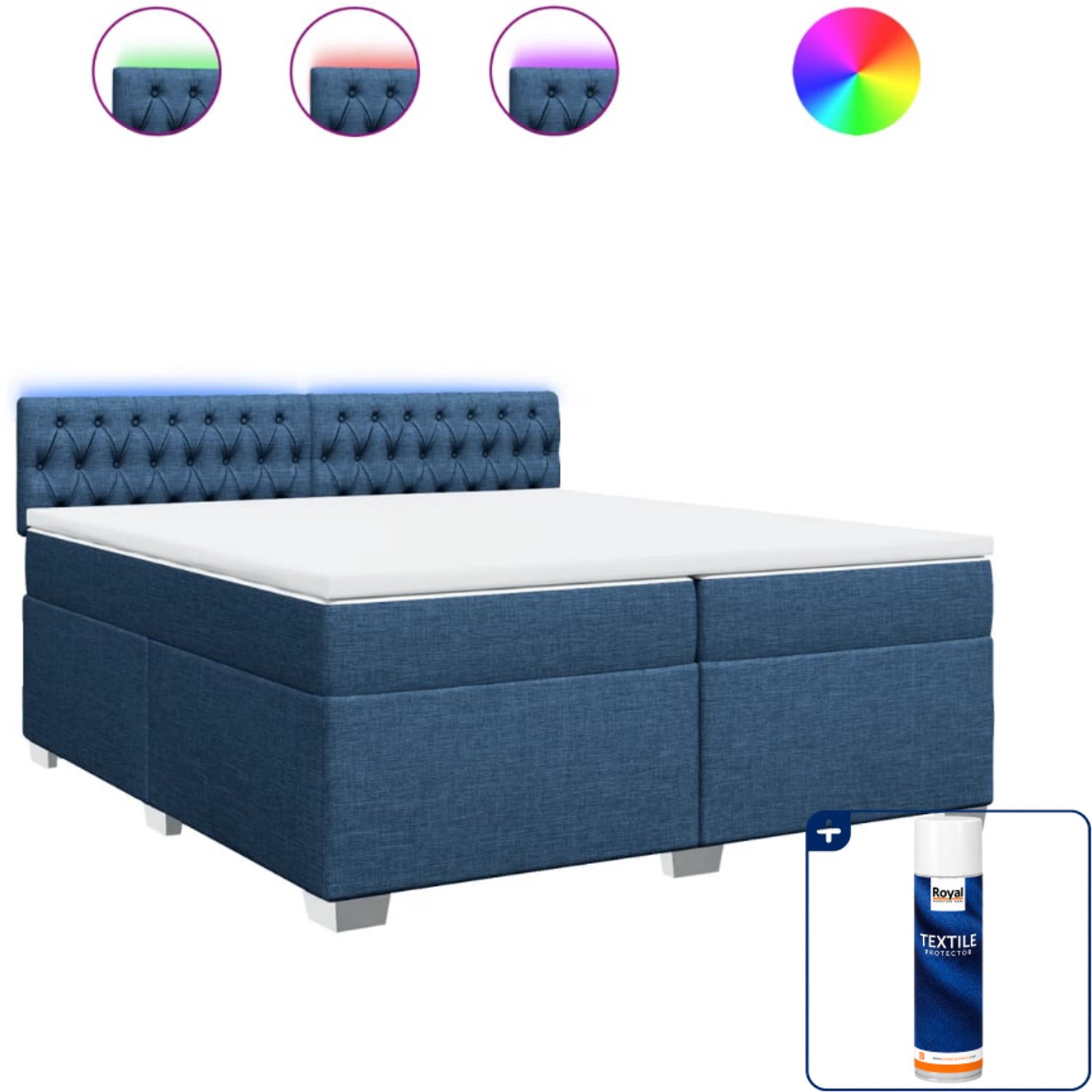 vidaXL boxspring met matras - 200x200 cm - stof - blauw - Inclusief textielbeschermer 500 ml