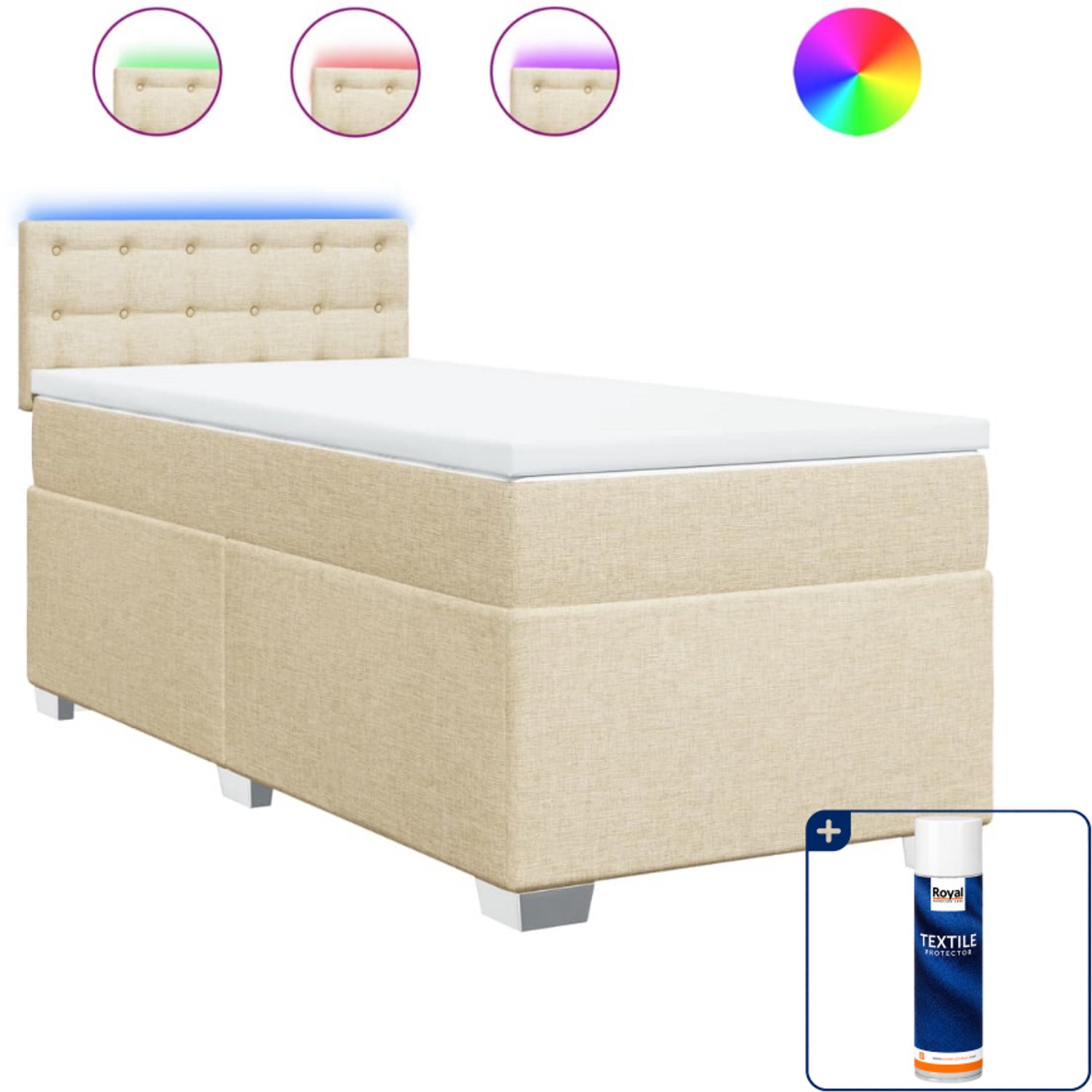 vidaXL boxspring met matras - 90 x 190 cm - stof - crèmekleurig - Inclusief textielbeschermer 500 ml
