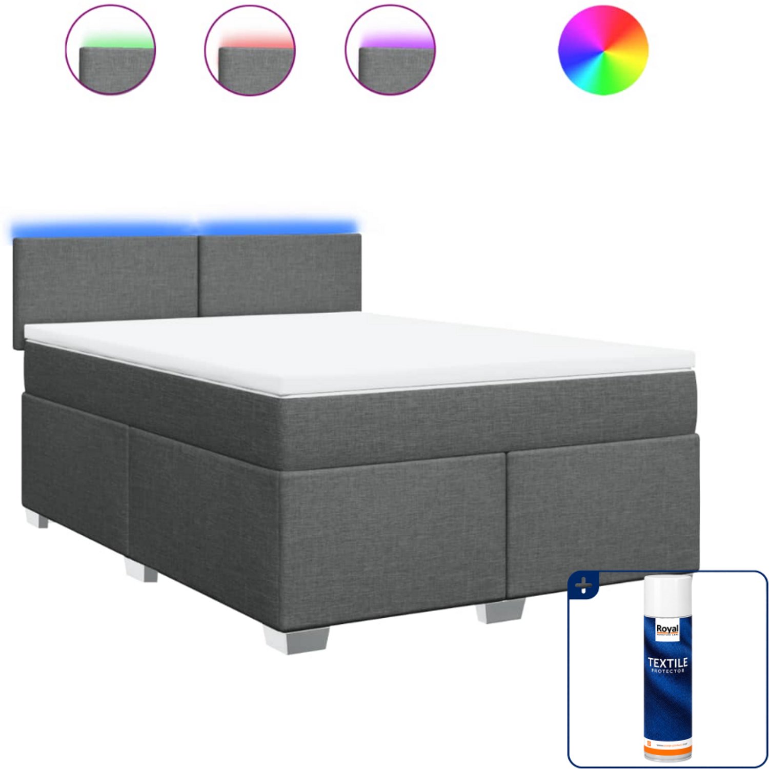vidaXL boxspring Queensize - 160 x 200 cm - stof - donkergrijs - Inclusief textielbeschermer 500 ml