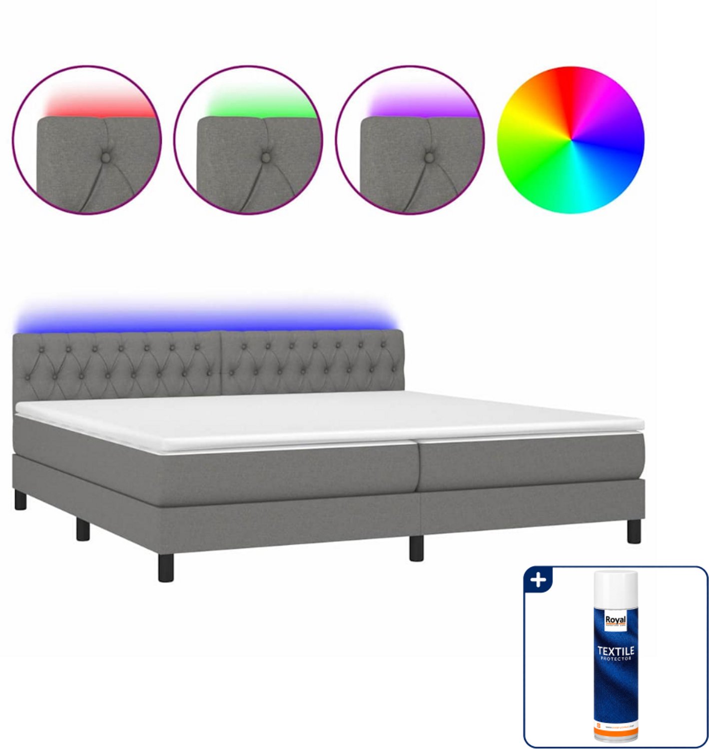 vidaXL boxspring met matras en led - super kingsize - donkergrijs - Inclusief textielbeschermer 500 ml