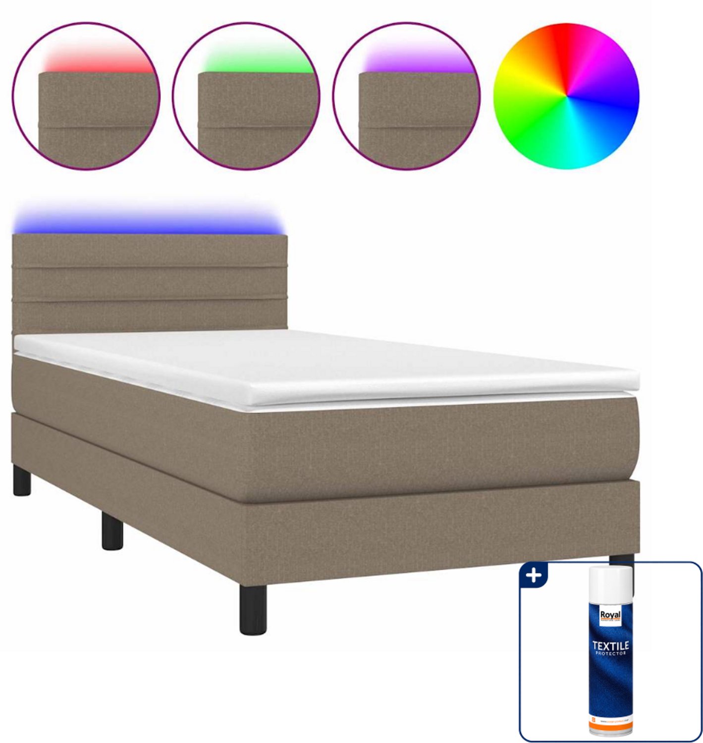 vidaXL boxspring met matras en led - 90 x 190 cm - taupe - Inclusief textielbeschermer 500 ml