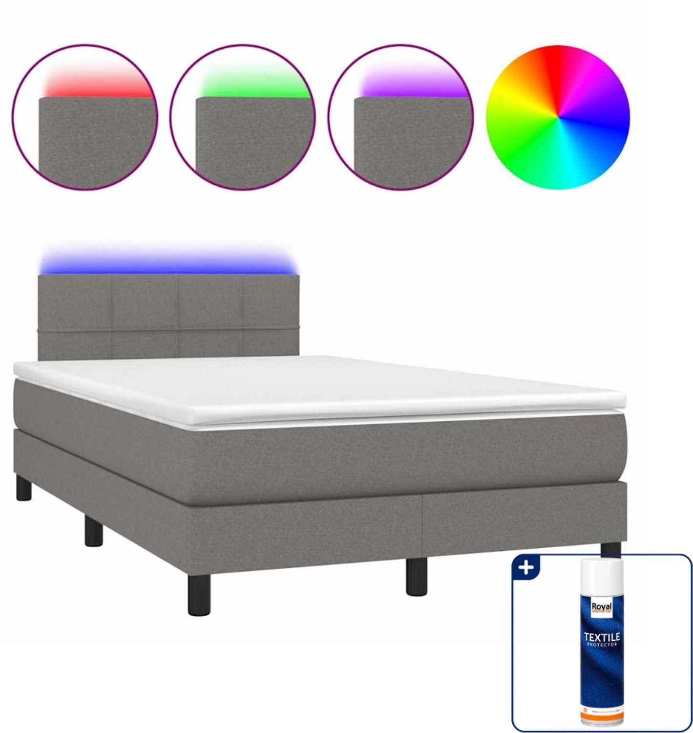 vidaXL boxspring met matras en led - 120 x 200 cm - donkergrijs - Inclusief textielbeschermer 500 ml