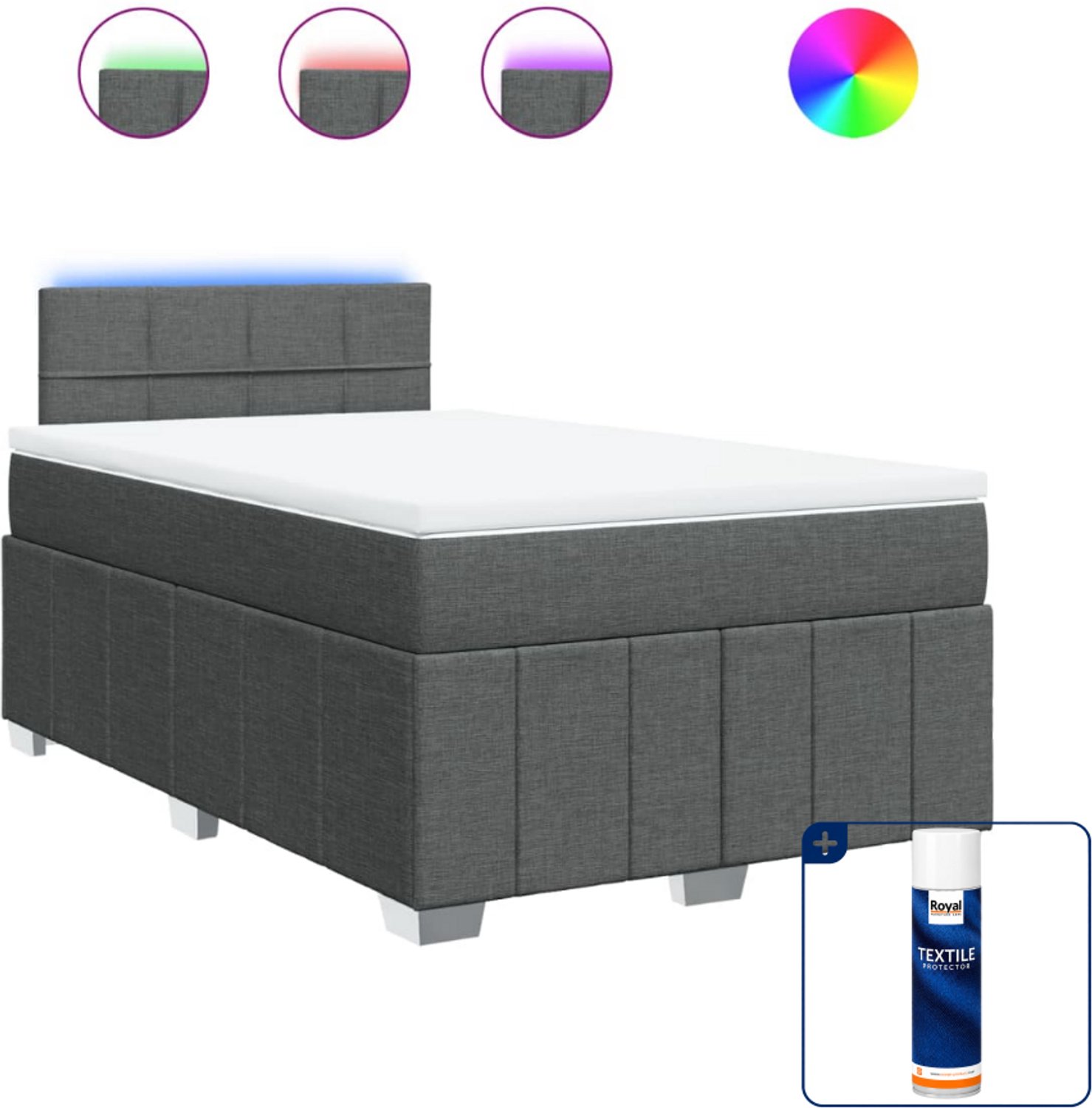 vidaXL boxspring met matras - 120 x 190 cm - stof - donkergrijs - Inclusief textielbeschermer 500 ml