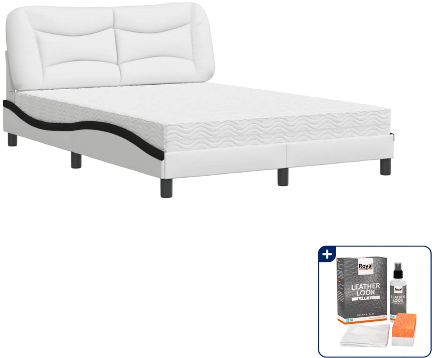 vidaXL Hvar bed met matras - 120 x 200 cm - kunstleer - zwart en wit - Inclusief onderhoudsset voor kunstleer 150 ml Grijs