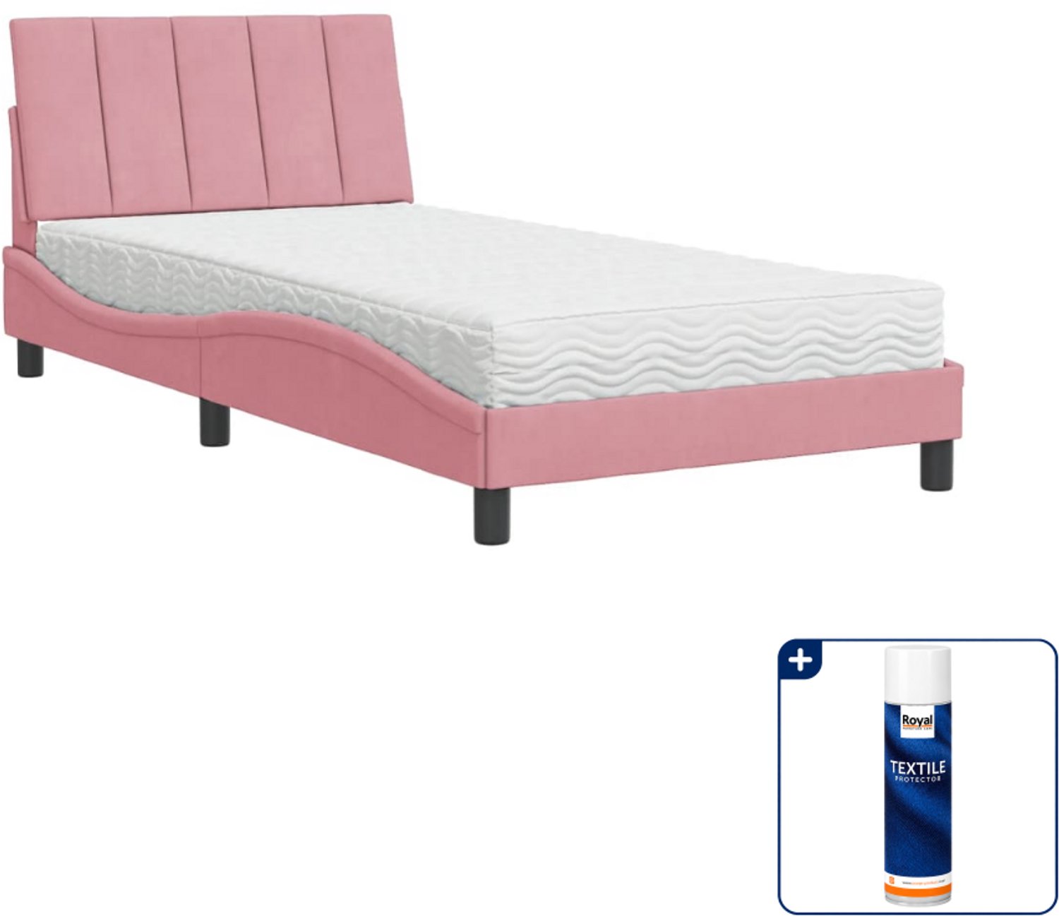vidaXL bed met matras Hanko - 100 x 200 cm - fluweel - roze - Inclusief textielbeschermer 500 ml