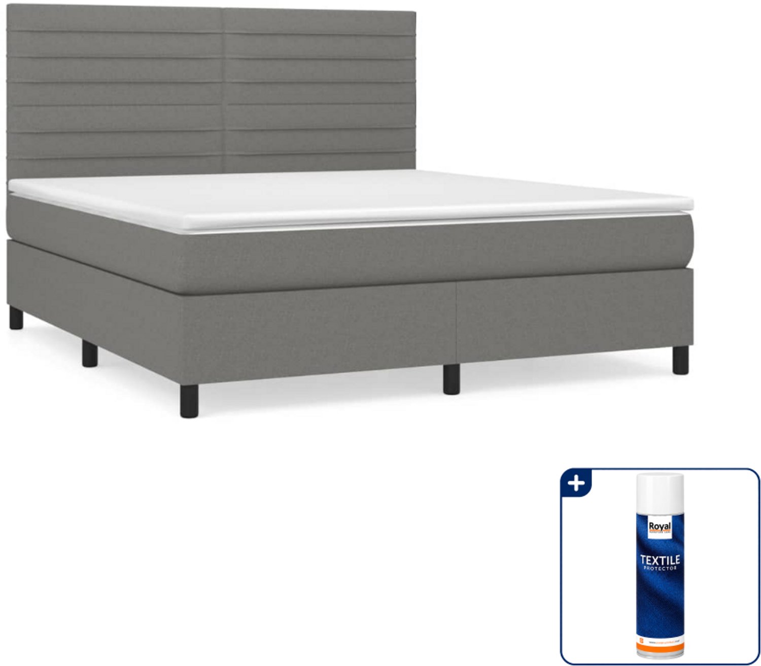 vidaXL Boxspring Queensize - 160 x 200 cm - donkergrijs - Inclusief textielbeschermer 500 ml