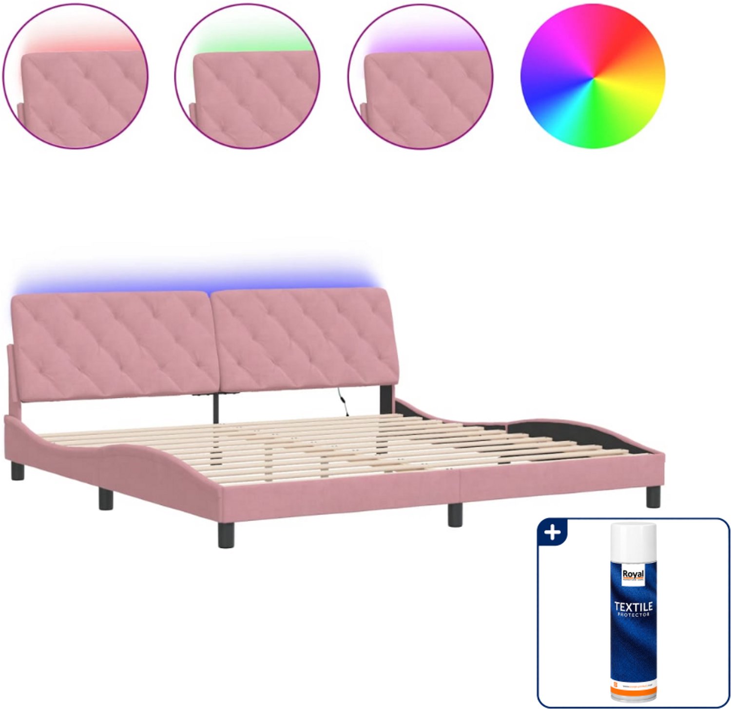 vidaXL bedframe met LED - 200 x 200 cm - fluweel - roze - Inclusief textielbeschermer 500 ml