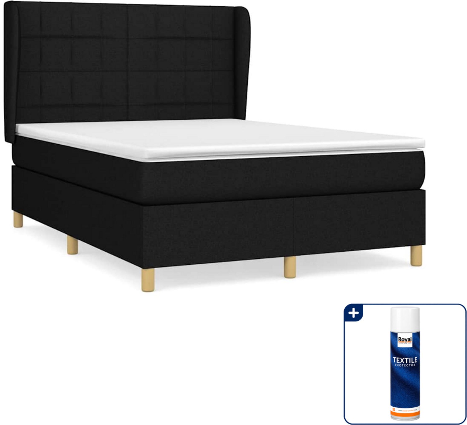 vidaXL boxspring met matras - 140 x 190 cm - zwart - Inclusief textielbeschermer 500 ml
