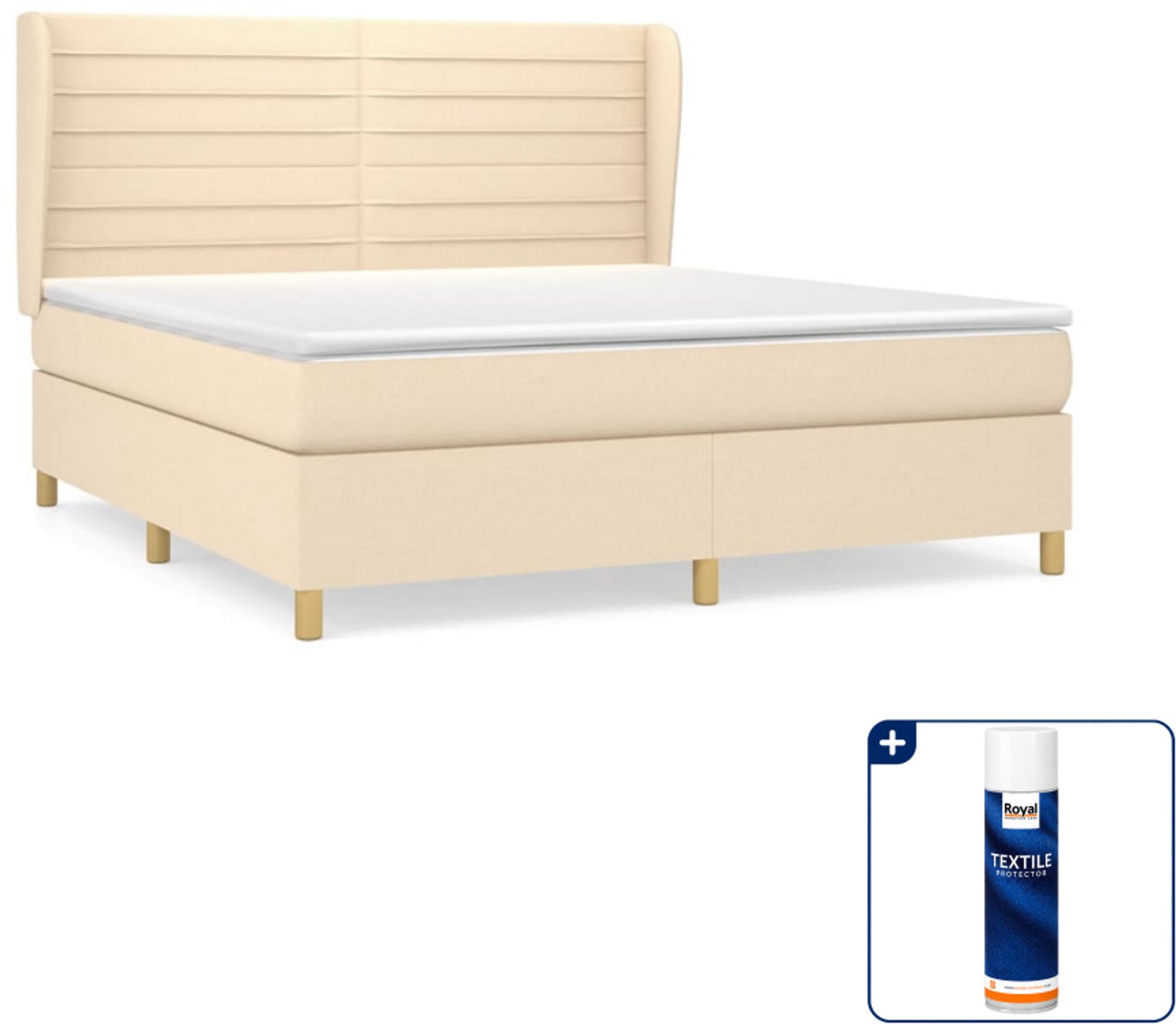 vidaXL Boxspring - Kingsize - 180 x 200 cm - stof - crème - Inclusief textielbeschermer 500 ml