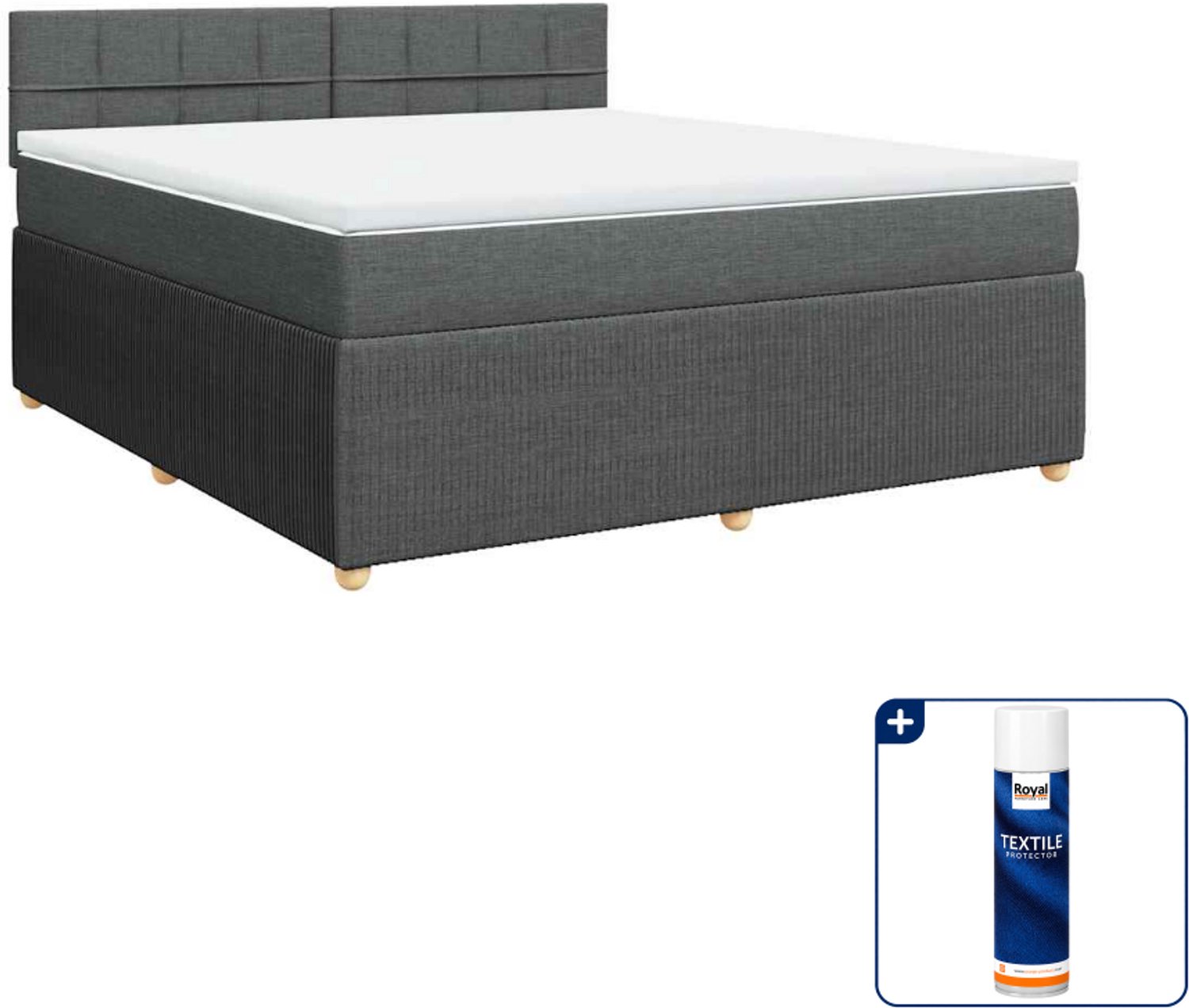 vidaXL Boxspring Kingsize - 180 x 200 cm - stof - donkergrijs - Inclusief textielbeschermer 500 ml