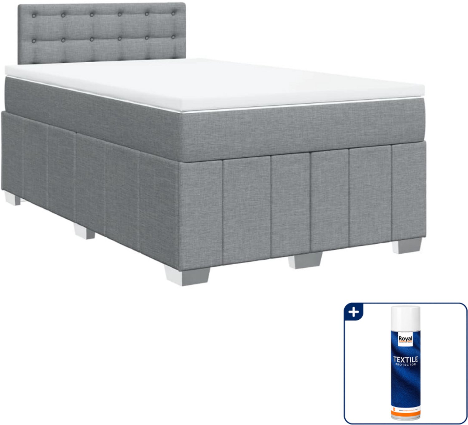 vidaXL boxspring met matras 120 x 190 cm - lichtgrijs - Inclusief textielbeschermer 500 ml
