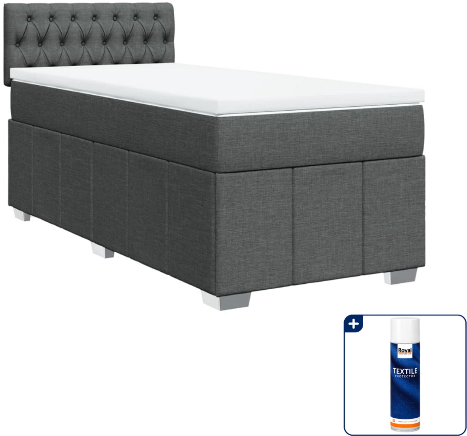 vidaXL boxspring met matras - 90 x 190 cm - stof - donkergrijs - Inclusief textielbeschermer 500 ml